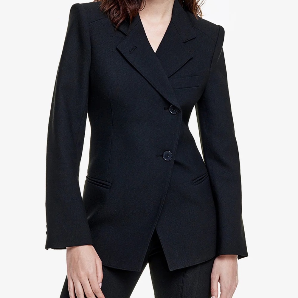 Smythe 20th Anniversary Asymmetrical Blazer in Black Pique